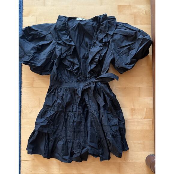 Love The Label Remy Balloon Sleeve Wrap Mini Dress In Black Ruffle L - Picture 4 of 6